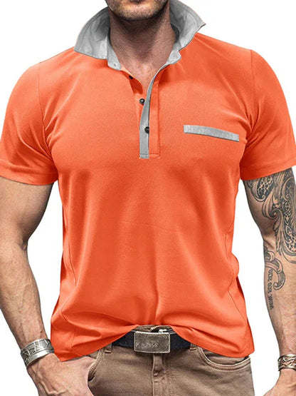 Men Lapel Colour Block Short Sleeve Polo Shirt – Effortless Sophistication - Shello's Creative Boutique