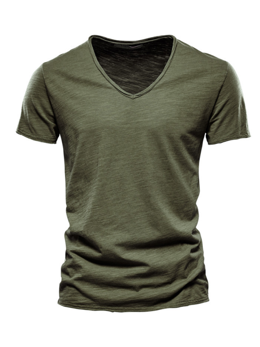 Men's New Solid Color Slub Cotton V-Neck Short Sleeve T-Shirt Shello's Creative Boutique