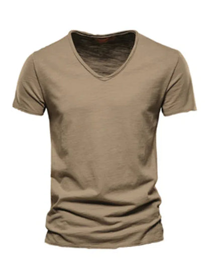 Men's V-Neck Cotton T-Shirt - New Solid Color Slub Short Sleeve Tee - Shello's Creative Boutique