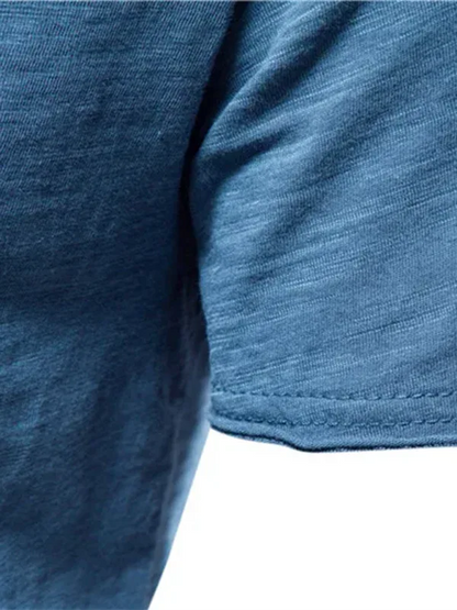 Men's V-Neck Cotton T-Shirt - New Solid Color Slub Short Sleeve Tee - Shello's Creative Boutique