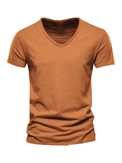 Men's V-Neck Cotton T-Shirt - New Solid Color Slub Short Sleeve Tee - Shello's Creative Boutique