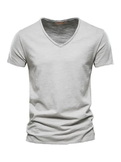 Men's V-Neck Cotton T-Shirt - New Solid Color Slub Short Sleeve Tee - Shello's Creative Boutique
