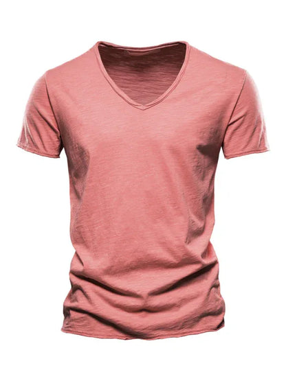 Men's V-Neck Cotton T-Shirt - New Solid Color Slub Short Sleeve Tee - Shello's Creative Boutique