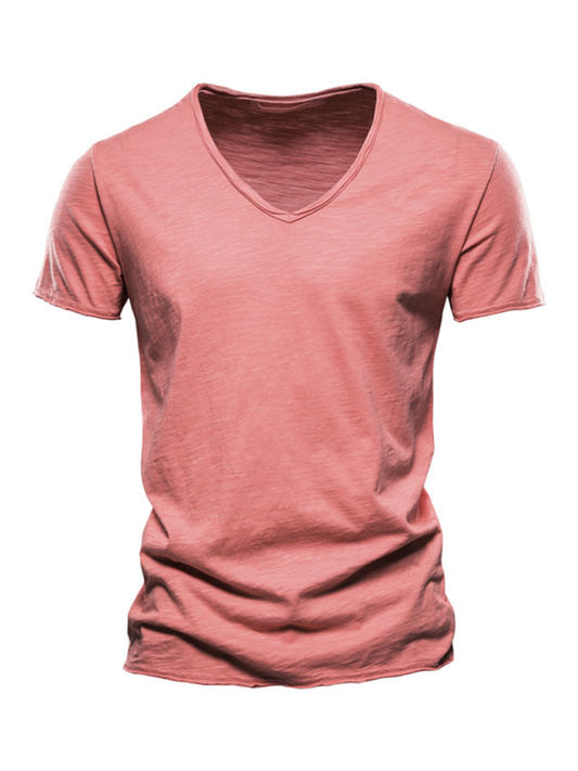 Men's New Solid Color Slub Cotton V-Neck Short Sleeve T-Shirt Shello's Creative Boutique