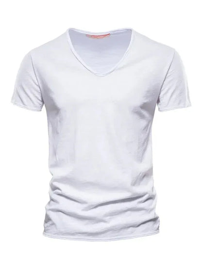 Men's V-Neck Cotton T-Shirt - New Solid Color Slub Short Sleeve Tee - Shello's Creative Boutique