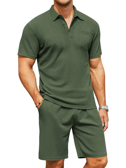 Men's Polo Shirt Set Short-Sleeved with Pocket Decoration and Shorts Two-Piece Set - Shello's Creative Boutique