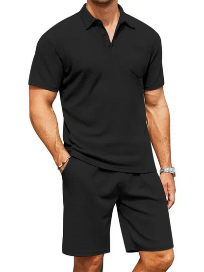 Men's Polo Shirt Set Short-Sleeved with Pocket Decoration and Shorts Two-Piece Set - Shello's Creative Boutique