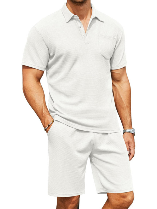 Men's lapel polo shirt short-sleeved T-shirt pocket decoration shorts two-piece set-Shello's Creative Boutique