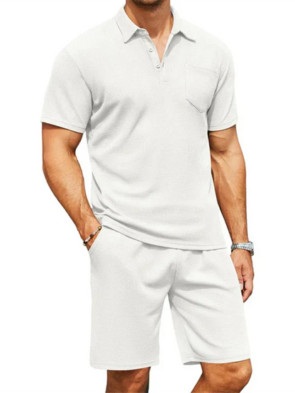 Men's Polo Shirt Set Short-Sleeved with Pocket Decoration and Shorts Two-Piece Set - Shello's Creative Boutique