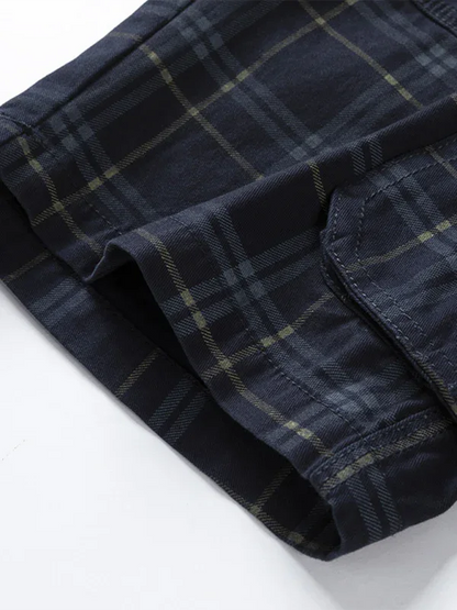 Men's Casual Sports Shorts - Slim Fit Mid-Length Plaid Pants with Multiple Pockets - Shello's Creative Boutique