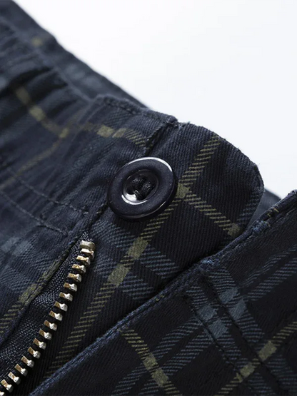 Men's Casual Sports Shorts - Slim Fit Mid-Length Plaid Pants with Multiple Pockets - Shello's Creative Boutique