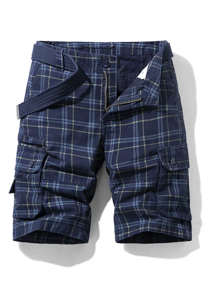 Men's Casual Sports Shorts - Slim Fit Mid-Length Plaid Pants with Multiple Pockets - Shello's Creative Boutique