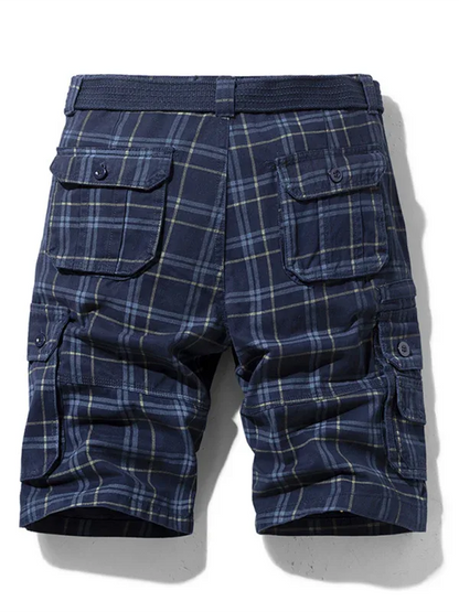 Men's Casual Sports Shorts - Slim Fit Mid-Length Plaid Pants with Multiple Pockets - Shello's Creative Boutique