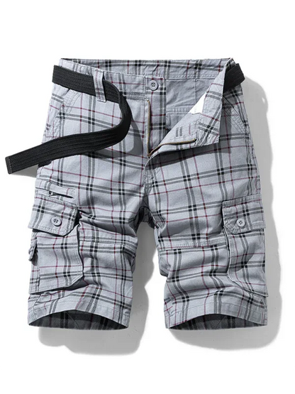 Men's Casual Sports Shorts - Slim Fit Mid-Length Plaid Pants with Multiple Pockets - Shello's Creative Boutique