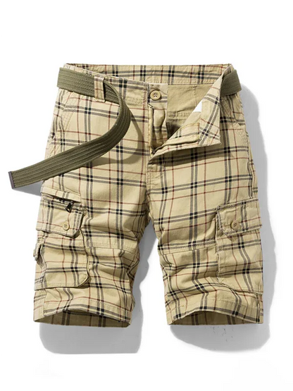 Men's Casual Sports Shorts - Slim Fit Mid-Length Plaid Pants with Multiple Pockets - Shello's Creative Boutique