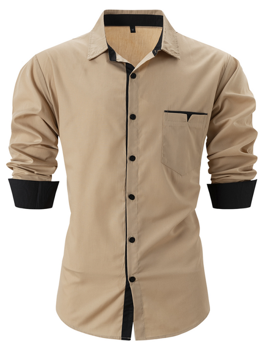 Casual lapel contrast color long sleeve shirt Shello Creative Boutique