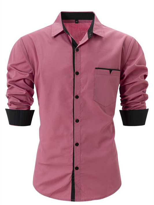 Casual lapel contrast color long sleeve shirt Shello Creative Boutique
