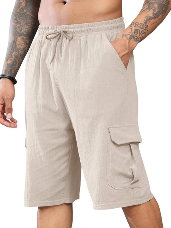 New Linen Shorts Multi-Pocket Drawstring Men's Beach Overalls Shello's Creative Boutique