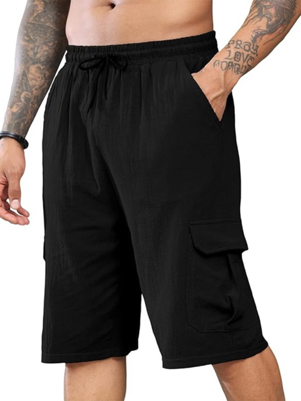 New Linen Shorts Multi-Pocket Drawstring Men's Beach Overalls Shello's Creative Boutique