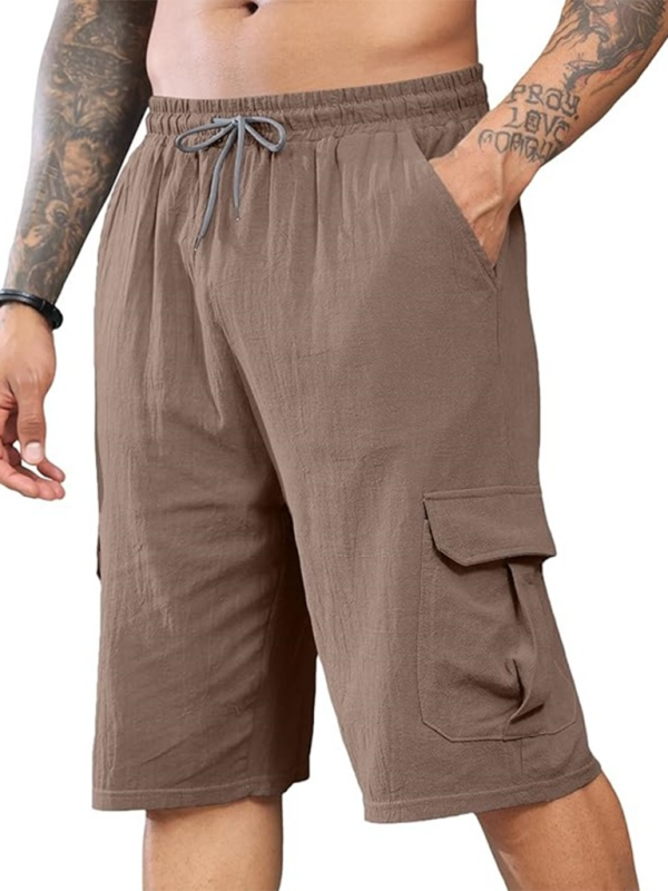 New Linen Shorts Multi-Pocket Drawstring Men's Beach Overalls Shello's Creative Boutique