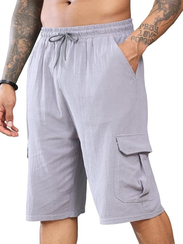 New Linen Shorts Multi-Pocket Drawstring Men's Beach Overalls Shello's Creative Boutique