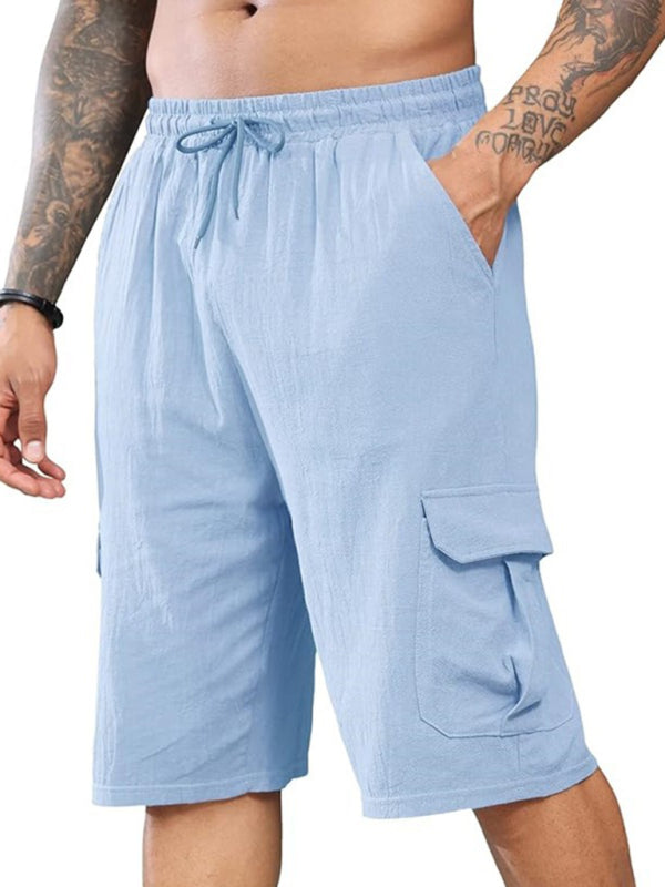 New Linen Shorts Multi-Pocket Drawstring Men's Beach Overalls Shello's Creative Boutique