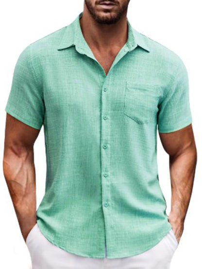 New solid color lapel pocket short sleeve casual men's shirt Shello's Creative Boutique
