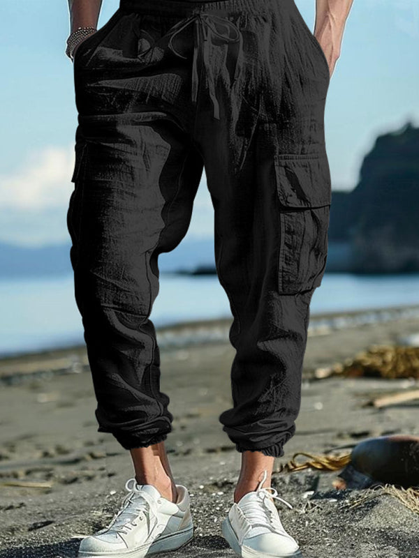 Casual cuffs, multi-pocket drawstrings, solid color, loose large size drawstring trousers Shello's Creative Boutique