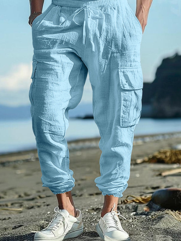 Casual cuffs, multi-pocket drawstrings, solid color, loose large size drawstring trousers Shello's Creative Boutique