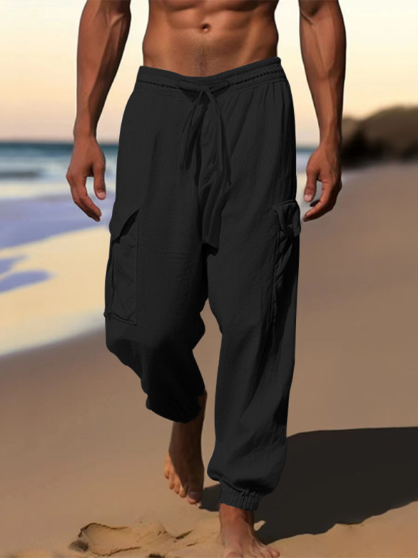 Casual cuffed multi-pocket drawstring trousers Shello's Creative Boutique