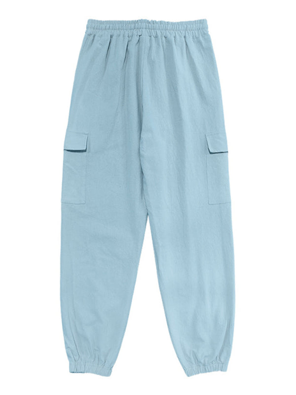 Casual cuffs, multi-pocket drawstrings, solid color, loose large size drawstring trousers Shello's Creative Boutique