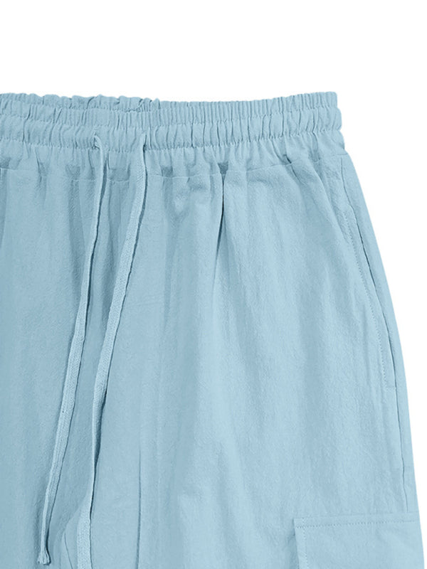 Casual cuffed multi-pocket drawstring trousers Shello's Creative Boutique