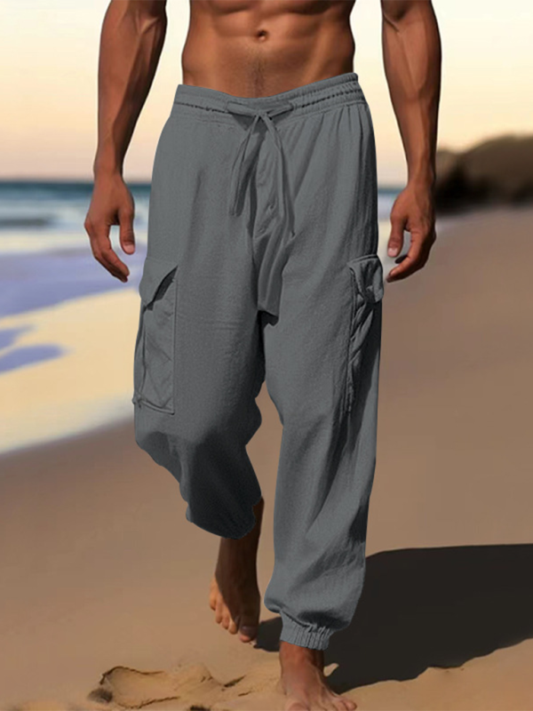 Casual cuffed multi-pocket drawstring trousers Shello's Creative Boutique