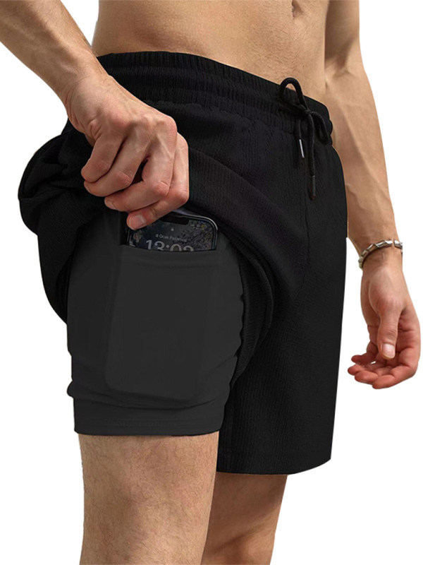 Men's casual sports shorts running shorts quick-drying lined double-layer woven shorts Shello's Creative Boutique