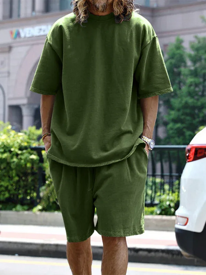 Men's Solid Color Loose Short-Sleeved Shorts Set - Perfect Men's Shorts Set for Summer Style - Shello's Creative Boutique
