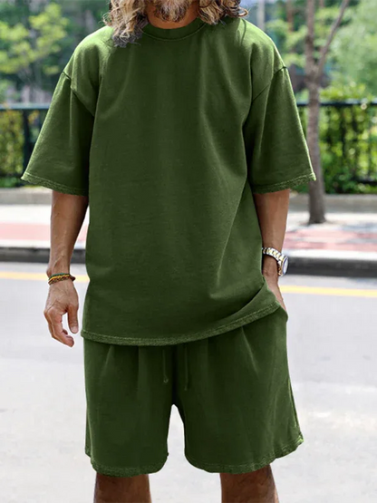 Men's Solid Color Loose Short-Sleeved Shorts Set - Perfect Men's Shorts Set for Summer Style - Shello's Creative Boutique
