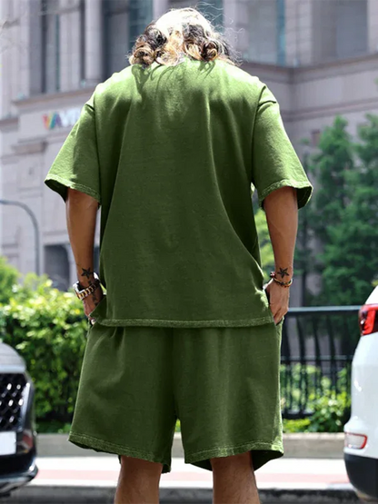Men's Solid Color Loose Short-Sleeved Shorts Set - Perfect Men's Shorts Set for Summer Style - Shello's Creative Boutique