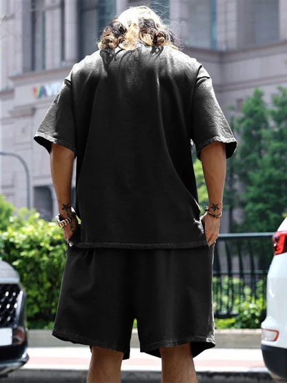 Men's Solid Color Loose Short-Sleeved Shorts Set - Perfect Men's Shorts Set for Summer Style - Shello's Creative Boutique