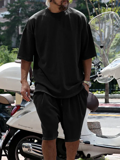 Men's Solid Color Loose Short-Sleeved Shorts Set - Perfect Men's Shorts Set for Summer Style - Shello's Creative Boutique