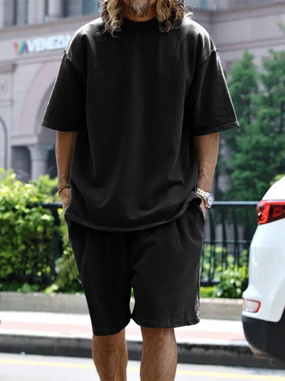 Men's Solid Color Loose Short-Sleeved Shorts Set - Perfect Men's Shorts Set for Summer Style - Shello's Creative Boutique