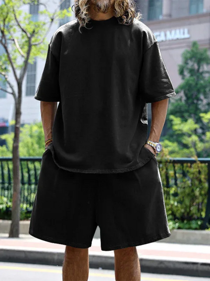 Men's Solid Color Loose Short-Sleeved Shorts Set - Perfect Men's Shorts Set for Summer Style - Shello's Creative Boutique