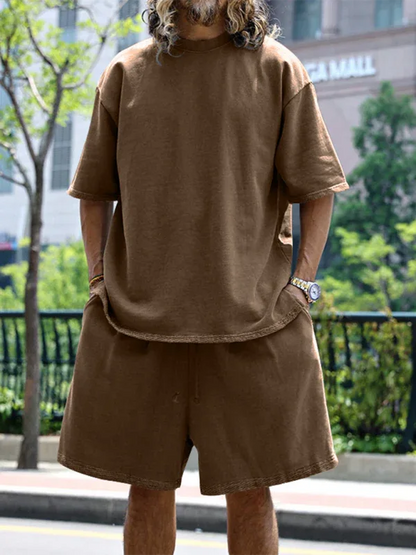 Men's Solid Color Loose Short-Sleeved Shorts Set - Perfect Men's Shorts Set for Summer Style - Shello's Creative Boutique