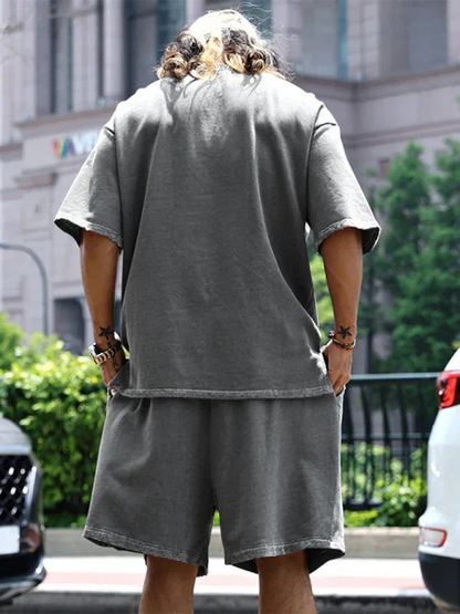 Men's Solid Color Loose Short-Sleeved Shorts Set - Perfect Men's Shorts Set for Summer Style - Shello's Creative Boutique