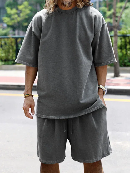 Men's Solid Color Loose Short-Sleeved Shorts Set - Perfect Men's Shorts Set for Summer Style - Shello's Creative Boutique