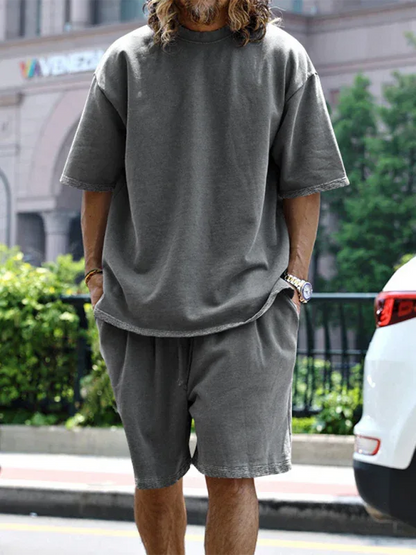 Men's Solid Color Loose Short-Sleeved Shorts Set - Perfect Men's Shorts Set for Summer Style - Shello's Creative Boutique