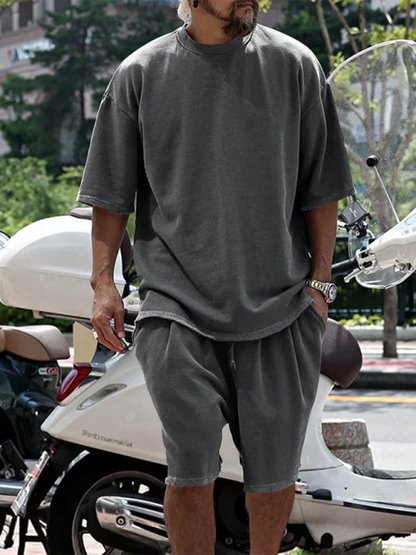 Men's Solid Color Loose Short-Sleeved Shorts Set - Perfect Men's Shorts Set for Summer Style - Shello's Creative Boutique