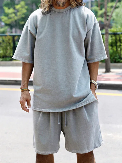 Men's Solid Color Loose Short-Sleeved Shorts Set - Perfect Men's Shorts Set for Summer Style - Shello's Creative Boutique