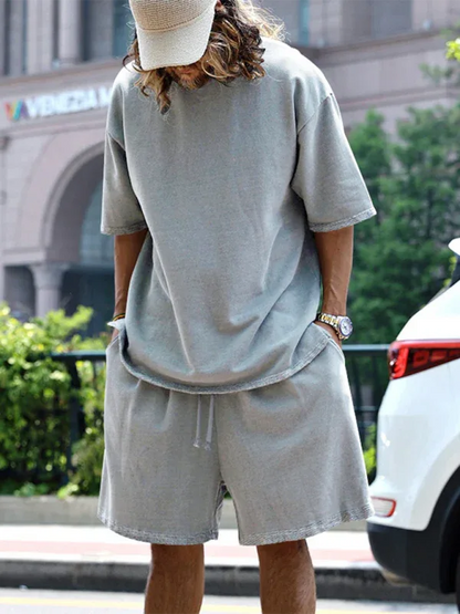 Men's Solid Color Loose Short-Sleeved Shorts Set - Perfect Men's Shorts Set for Summer Style - Shello's Creative Boutique