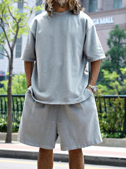 Men's Solid Color Loose Short-Sleeved Shorts Set - Perfect Men's Shorts Set for Summer Style - Shello's Creative Boutique