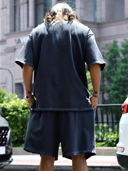Men's Solid Color Loose Short-Sleeved Shorts Set - Perfect Men's Shorts Set for Summer Style - Shello's Creative Boutique